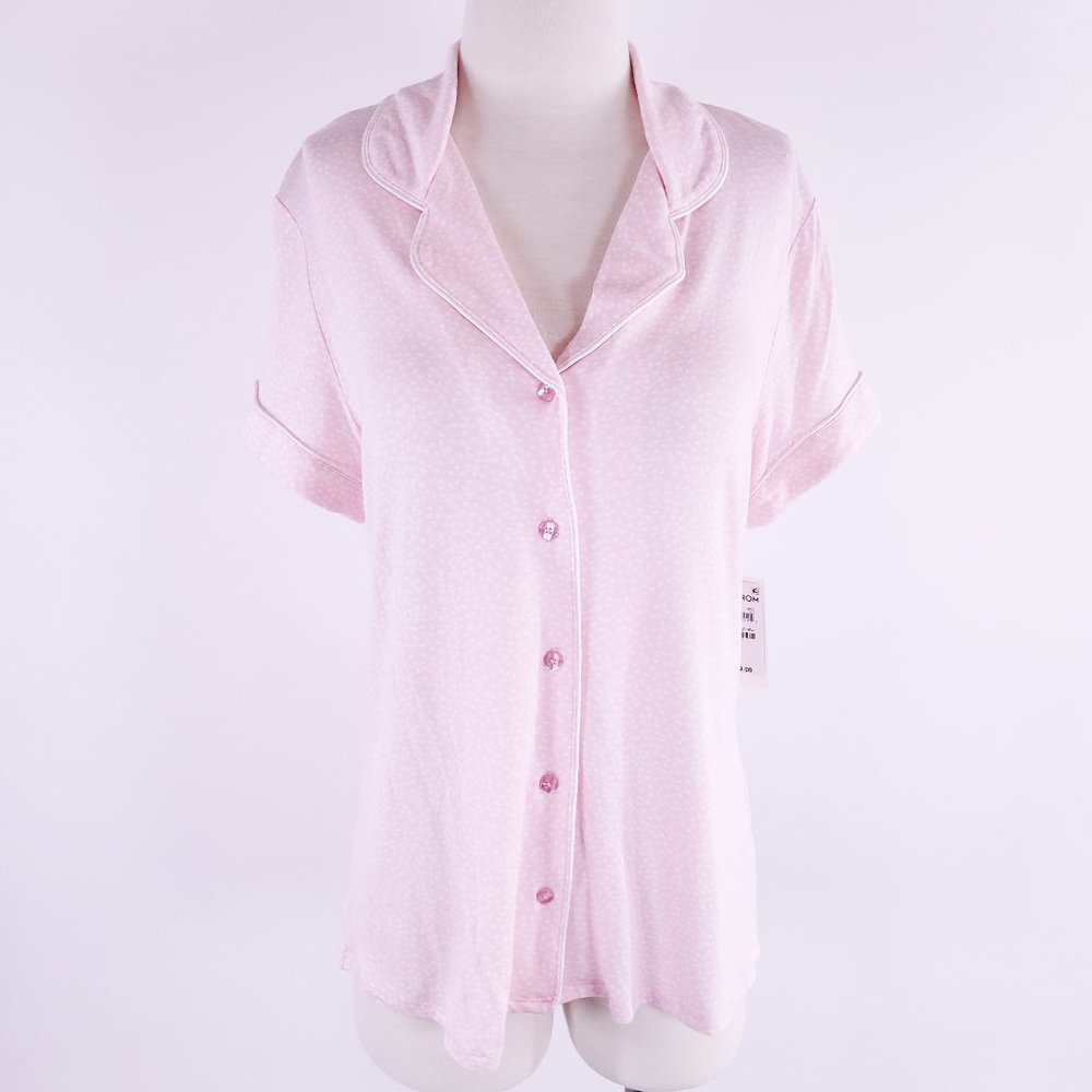 New Nordstrom Short Sleeve Pajama Top Pink White Hearts Size XSmall